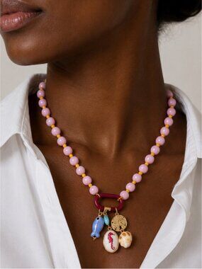 New! Coastal Colorful Blush Pink Beaded Carabiner Dopamine Necklace NWOT 5037